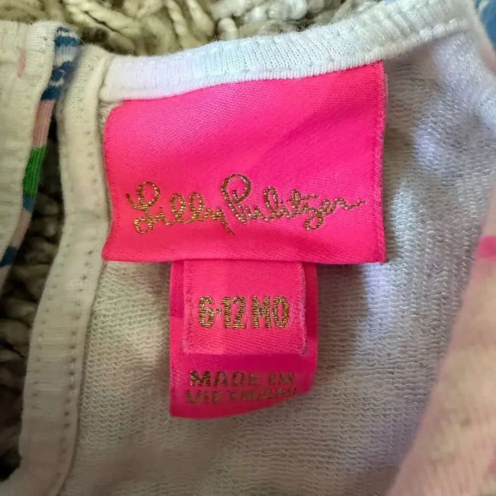 Lilly Pulitzer Dress Baby Girl 6-12 Months Blue Pink Ruffle Dominique Shift